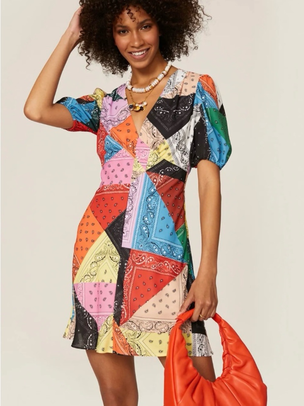 Multi-Color Patchwork Bandana Print Wrap Dress